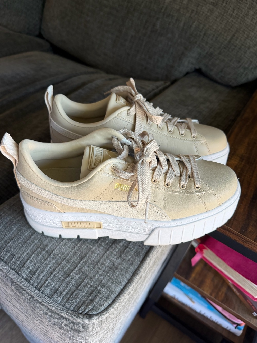 Puma Cream Platform Sneakers with Gold Accent